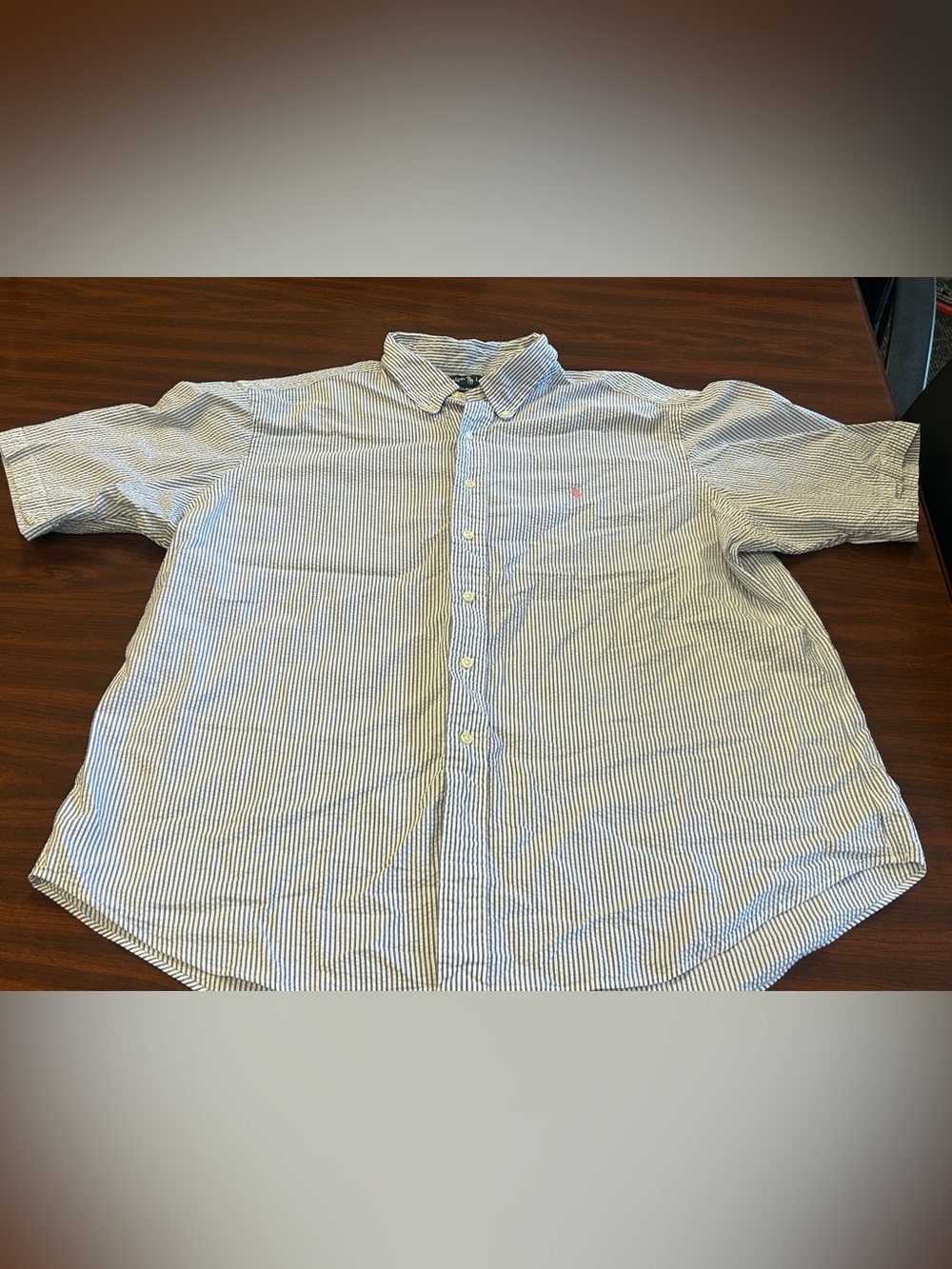 Ralph Lauren Classic Fit Men's XXL Blue/White Striped SS Button-Down Cotton